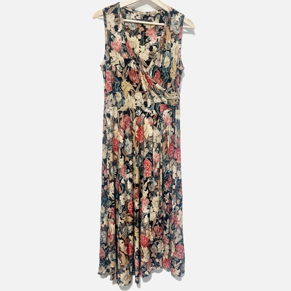 Peruvian‎ Connection Belvedere Romantic Floral Midi Surplice Faux Wrap Dress M - Picture 1 of 10
